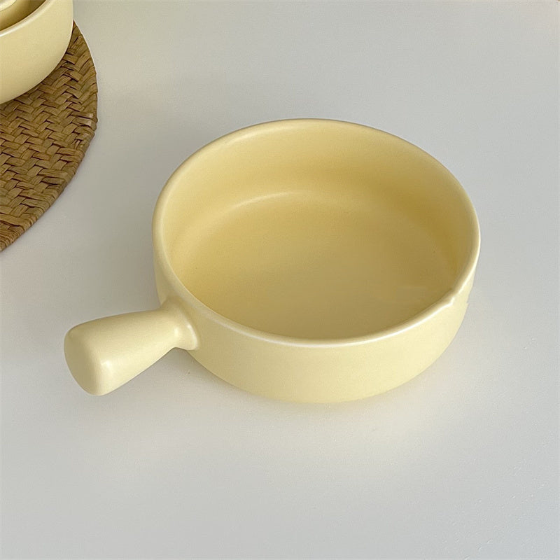 Household Simple Single Handle Ceramic Baking Bowl